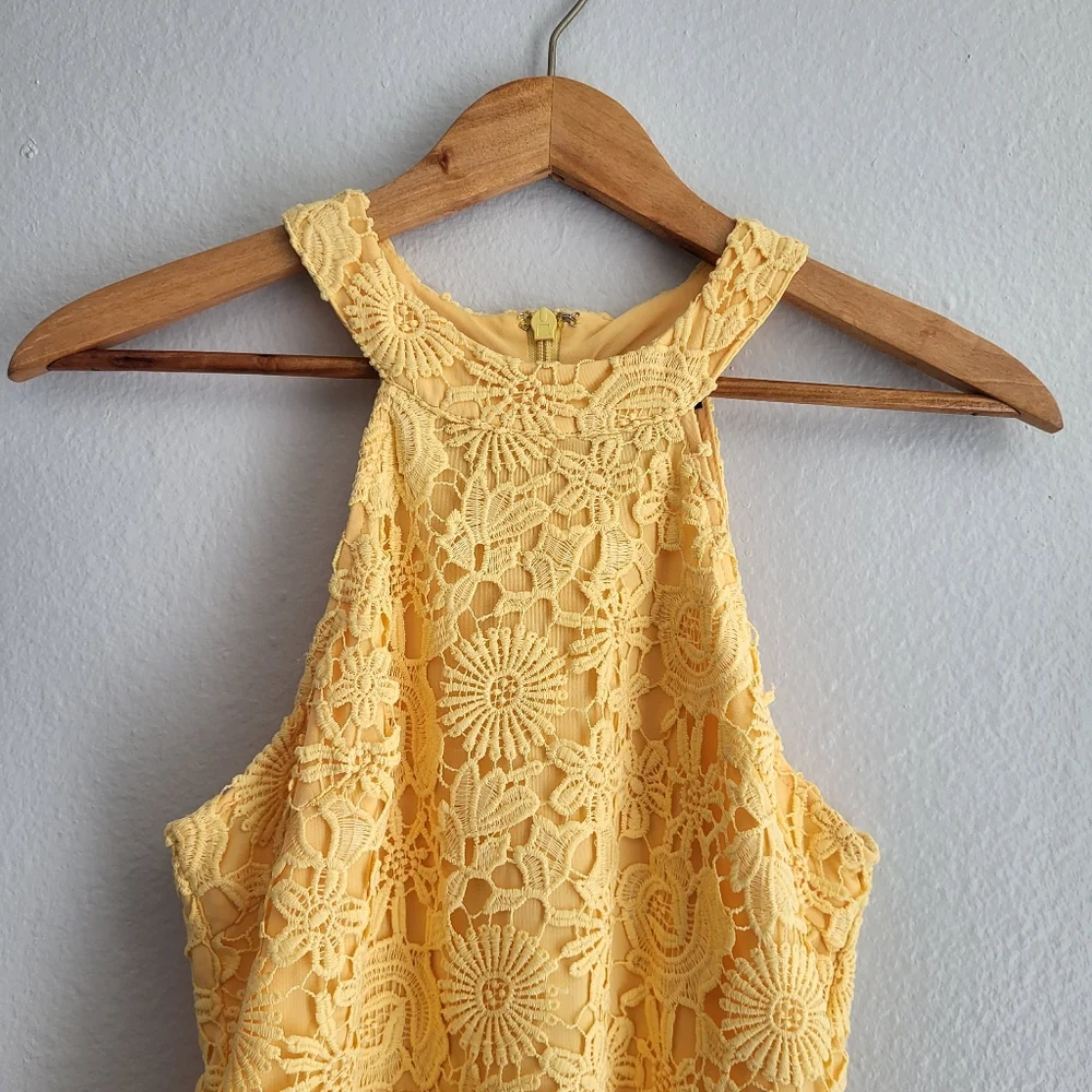 Lulu's Yellow Lace Halter Mini Dress - Picture 5 of 10